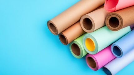 Fototapeta premium Minimalistic paper roll background in trendy pastel hues with artistic composition