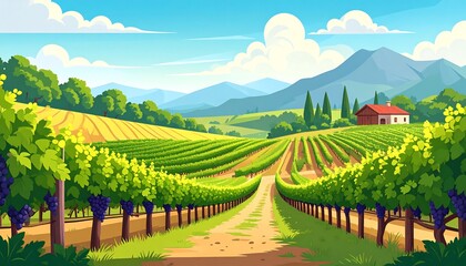 Naklejka premium Vineyard landscape, sunny day
