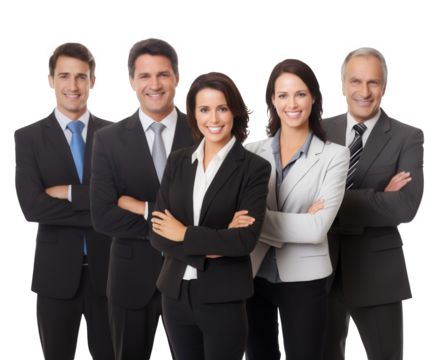 Successful business people and team standing in a group at the office displaying confident, professional teamwork - Powered by Adobe