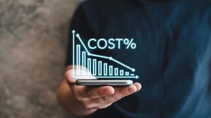 Decreasing cost graph displayed on phone business finance
