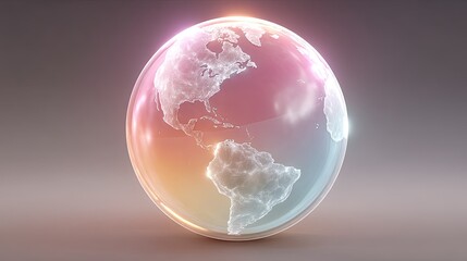 Abstract Holographic Globe Rotating Cinematic with Neon Highlights and Detailed Landmass Visualization on Gradient Background, Futuristic Design