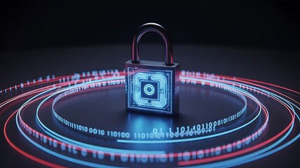 Digital padlock circuit board binary code data stream cybersecurity