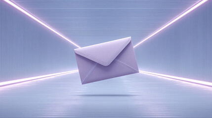 Floating Purple Envelope in a Modern Neon Lit Space