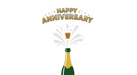 Elegant Happy Anniversary Celebration Design Featuring Champagne Bottle and Cork Pop, Ideal for Greeting Cards, Invitations, and Festive Event Announcements