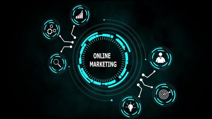 Digital marketing, business, technology and network concept. Futuristic interface with global commerce. Futuristic online marketing interface data analytics and business icons. - Powered by Adobe