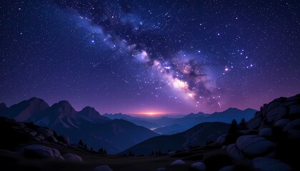 Fototapeta premium Dreamy atmosphere showing purple starlight, sparkling celestial universe, twilight