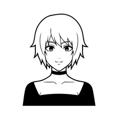 Black and white hot anime character line art illustration, stylish minimal outline drawing in clean style