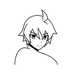Black and white hot anime character line art illustration, stylish minimal outline drawing in clean style