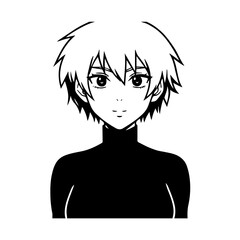 Black and white hot anime character line art illustration, stylish minimal outline drawing in clean style