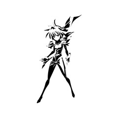 Black and white hot anime character line art illustration, stylish minimal outline drawing in clean style