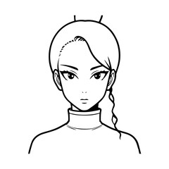 Black and white hot anime character line art illustration, stylish minimal outline drawing in clean style