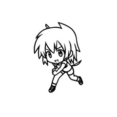 Black and white hot anime character line art illustration, stylish minimal outline drawing in clean style