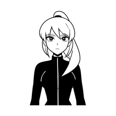 Black and white hot anime character line art illustration, stylish minimal outline drawing in clean style