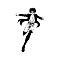 Black and white hot anime character line art illustration, stylish minimal outline drawing in clean style