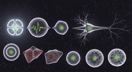 Detailed microscopic visualization of cellular evolution and differentiation stages illustration