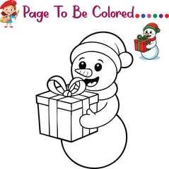 Snowman with Gift Coloring Page for Kids – Christmas Activity Sheet