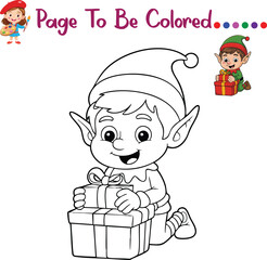 Christmas Elf with Gift Coloring Page for Kids Activity Sheet
