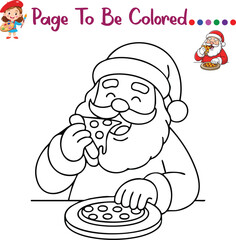 Santa Claus Eating Pizza Coloring Page for Kids Christmas Activity Sheet
