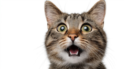 Surprised tabby cat with open mouth close-up