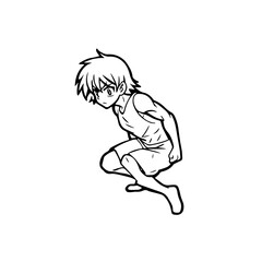 Black and white hot anime character line art illustration, stylish minimal outline drawing in clean style
