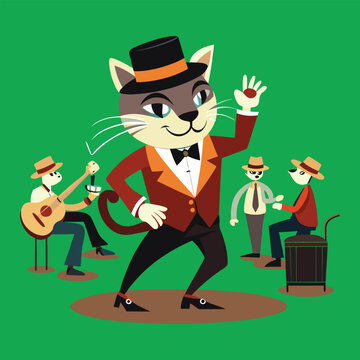 pachuco style caricature of a cat dancing to ska music svg 