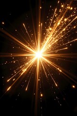 Naklejka premium Bright, golden sparks radiate from a central point.