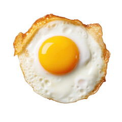 A perfectly fried egg with a bright yellow yolk and crispy white edges, isolated on a transparent background, showcasing a delicious breakfast staple