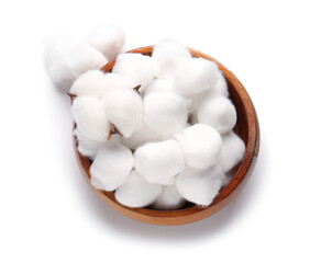 Bowl with cotton balls on white background