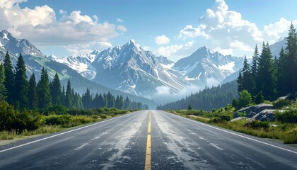 Mountain road under a bright sky