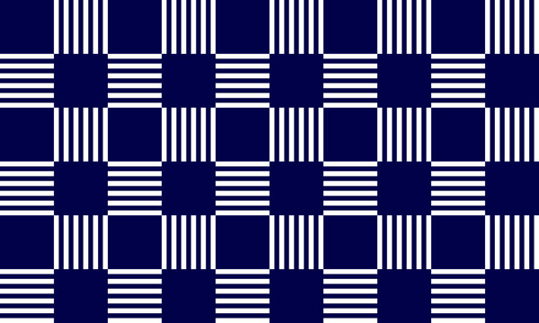 Classic plaid or checkerboard pattern with a navy blue and white combination.