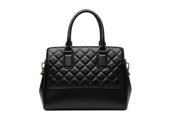 Elegant black quilted handbag isolated on transparent background, a stylish accessory