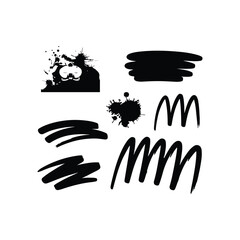 Abstract ink brush stroke and paint splatter vector set. Grunge texture design elements for poster, banner, background, logo, textile, wallpaper, modern artistic decoration and creative projects