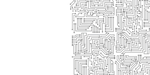 Black and White Printed Circuit Board Seamless Background with Pattern in Swatches. Copy space for text. 