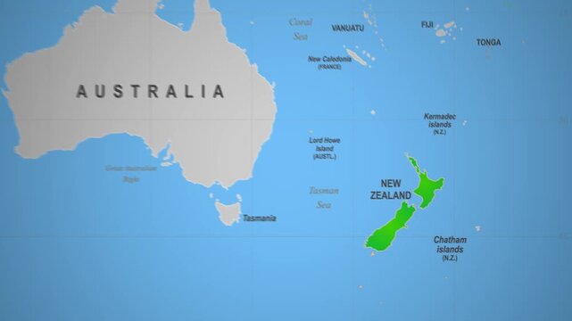New Zealand 2d animation map Oceania country location geography illustration