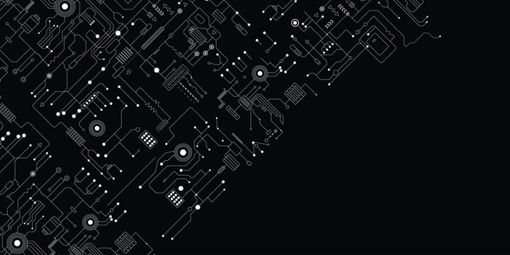white technology circuit board on black background. 
