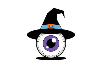 Cartoon eyeball wearing a witch hat isolated on transparent background