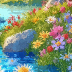 Various oil paintings, flowers, roses, peonies, chrysanthemums, landscapes, forests, lakes, streams, plum blossoms, moons