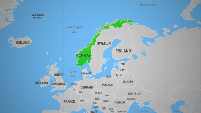 Norway 2d animation map Europe country location geography atlas illustration