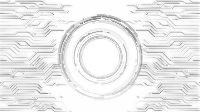 Futuristic HUD animation abstract digital circuit elements central radial interface. for high-tech backgrounds, sci-fi UI, virtual dashboards, AI-driven visuals, data-driven digital presentations.