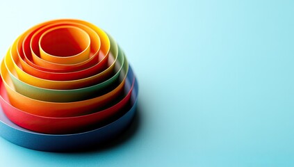 Colorful concentric circles stacked on a light blue background