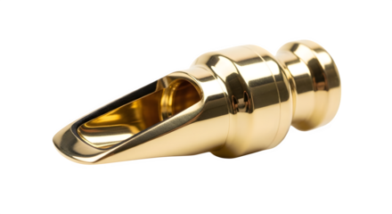 Golden saxophone mouthpiece isolated on transparent background, a crucial component for producing rich and expressive tones in jazz and classical music