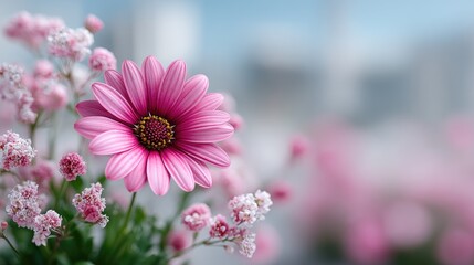 Vibrant Pink Daisy Blossom Close Up with Soft Focus Floral Background