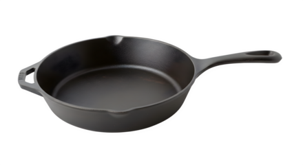 Black cast iron skillet isolated on transparent background is a versatile and durable cooking tool, perfect for searing, frying, baking, and more in the kitchen