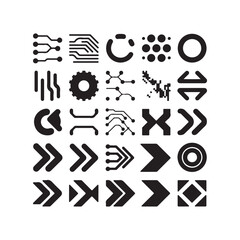 Black abstract arrow icons set vector, creative geometric direction symbols, navigation indicators, modern minimal icon pack for interface, web design, infographic, app UI, graphic elements