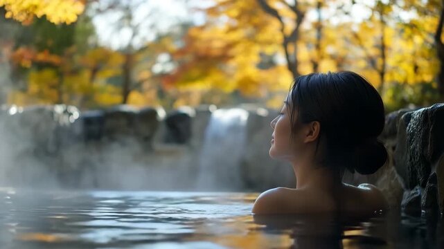 旅行イメージビデオ　露天風呂につかる女性