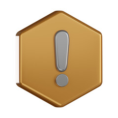 Golden notification 3d icon with exclamation alert sign