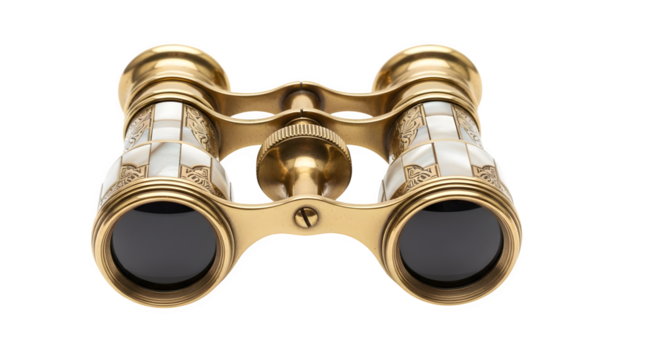 Elegant antique opera glasses isolated on transparent background, showcasing a vintage accessory for enjoying performances with style and sophistication
