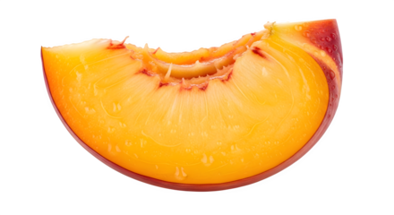 A vibrant and juicy peach slice, isolated on transparent background, showcasing its smooth skin, succulent flesh, and inviting color, perfect for healthy eating