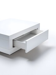 Modern White Nightstand with Open Drawer Minimalist Style