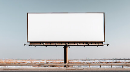 Obraz premium Blank billboard on highway with clear sky and winter landscape